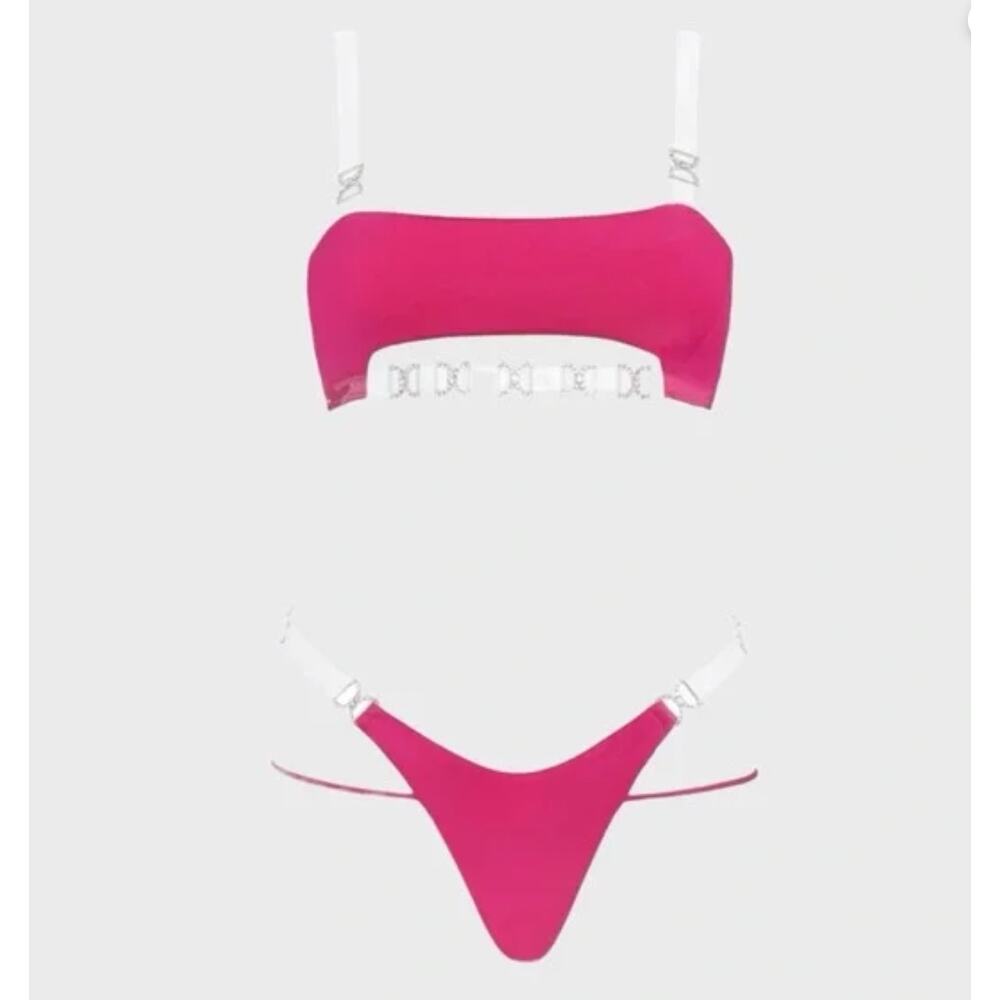 Monica Hansen Beachwear Shine Like A Diamond Pink Azalea Bikini Set- Size M -NWT